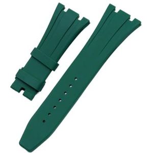 LUGEMA 26 Mm Zacht Zwart Wit Groen Geel Oranje Grijs Blauw Rood Siliconen Rubberen Horlogeband Armband Compatibel Met AP ROYAL OAK Horlogeband Riem (Color : DARK GREEN, Size : 26MM_WITH BLACK BUCKLE