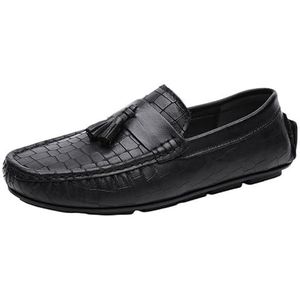 Loafers for heren Ronde neus Leer met kwastje Rijdende mocassins Loafers Platte hak Comfortabel resistent Casual Prom Slip On (Color : Black, Size : 43 EU)
