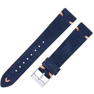 LQXHZ Suède Horlogebandjes 18mm 20mm Hand Gestikt Beige Groen Blauw Suède Lederen Horlogebanden For Man Vrouw Quick Release Horloge Armband (Color : Indigo 2, Size : 18mm)