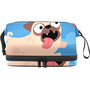 Grote capaciteit reizen cosmetische tas,Hond Pug Blauw,Make-up tas,Waterdichte make-up tas Organizer, Meerkleurig, 27x15x14 cm/10.6x5.9x5.5 in