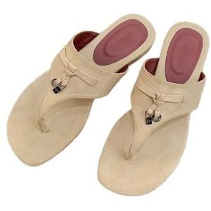 fengqingyunyan0304 Slides, teenslippers voor dames met vierkante kop en kwast, sandalen met lage hak voor buiten, voor dames en heren, apricot, 40 EU