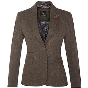 TruClothing Dames Tweed Herringbone Classic 1920s Formele Wollen Tailored Blazer met Elleboog Patches, Bruin, XL