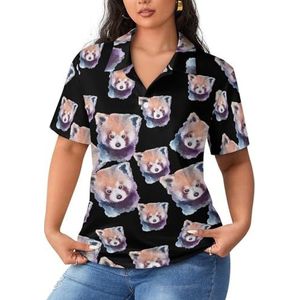 Aquarel Leuke Rode Panda Vrouwen Sport Shirt Korte Mouw Tee Golf Shirts Tops Met Knoppen Workout Blouses
