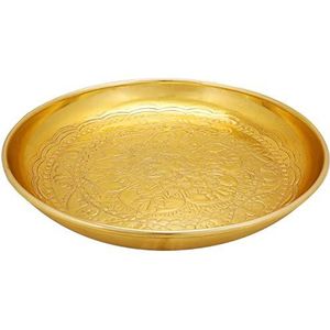 Marokkaans metalen ronde gouden dienblad Afet ø 31cm groot | Oosterse decoratieve dienbladen en schalen voor theepot kaars of feestvoedsel | Gegraveerde borden in Marokko-stijl als huis- of