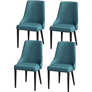GEIRONV Moderne eetkamerstoelen set van 4, gestoffeerde kunstlederen stoelen koolstofstalen pootstoelen woonkamer bijzetstoelen Eetstoelen (Color : Deep blue, Size : 48x47x89cm)