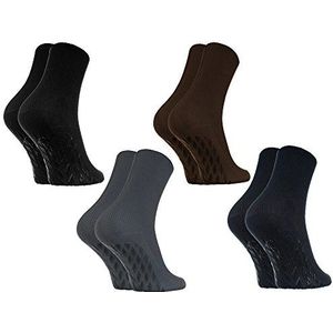 Rainbow Socks - Man Vrouw Diabetes Sokken Anti-Slip Katoen Zonder Elastiek - 4 Paar - Zwart Brown Blauw Tin - Maat EU 42-43