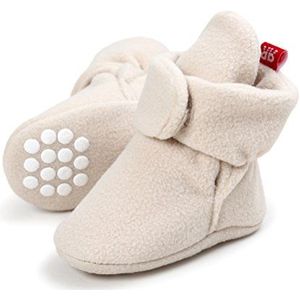 EDOTON Uniseks sneeuwlaarzen voor pasgeboren baby's, zachte zolen, strepen, bootie, peuterlaarzen, schattige laarzen, sok instelbaar, Kaki, 6-12 maanden