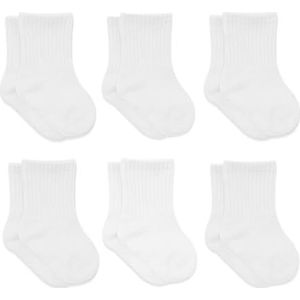 Katoenen 6 paar babysokken voor pasgeborenen zuigelingen 0-6 maanden tot 3 jaar | stoppersokken naadloze sokken | jongens meisjes kindersokken, wit en wit, 0-3 Maanden