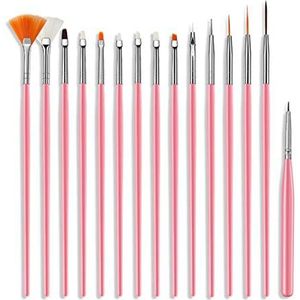 Bswefty 15 STKS Manicure Borstels Nagelborstel voor Manicure Professionele UV Gel Acryl Borstels voor Manicure Nail Art Penseel Set (Kleur: Roze)
