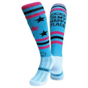 Wacky Limited Hockey Is My Happy Place Knielengte Hockeysokken, Blauw, one size