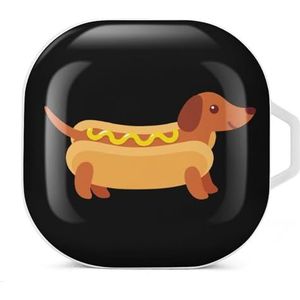 Teckel in hotdog broodje met mosterd oortelefoon hoesje compatibel met Galaxy Buds/Buds Pro schokbestendig hoofdtelefoon hoesje wit stijl
