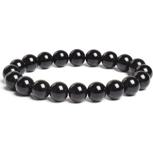 Sieraden decoratie 10MM Natuurlijke stenen kralen armband ronde tijgeroog agaat jaspis kralen armbanden for mannen vrouwen elastische touw handgemaakte sieraden armband(19cm,10MM_BLACK AGATE)