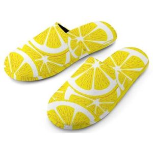 Gele Citroen Volledige Print Vrouwen Slippers Warme Anti-Slip Rubber Zool Huisschoenen Voor Indoor Hotel 36-37_(5.5-6)