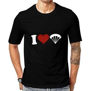 I Love Parachute T-shirt voor heren met korte mouwen en ronde hals, casual T-shirt, tops, S