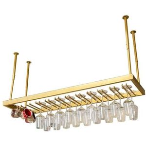 Opbergrek Plafond Gemonteerd Opknoping Stemware Wijnrekken | Metalen Wijnglas Hanger Organizer Rack | Wijnbekerhouder, Zilveren Bar Eetkamer Meubels Planken (Kleur: Goud, Maat: 50x35cm)