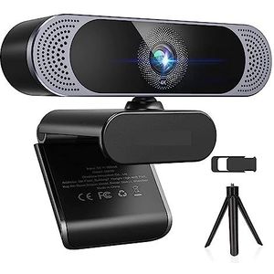 Webcam, 4K 8MP HD-webcam met microfoon met ruisonderdrukking/privacycover/statiefplug Play USB-webcamera for videovergaderingen Laptopcamera
