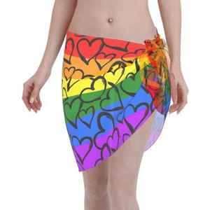 Amrole Vrouwen Korte Sarongs Strand Wrap Badpak Coverups voor Vrouwen Gay Pride Regenboog Patroon, Zwart, one size