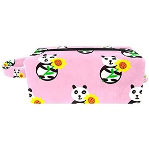 Cosmetische tas,kleine handtas make-uptas voor damesportemonnee,Roze schattige pandazonnebloem,make-uptasjes voor op reis