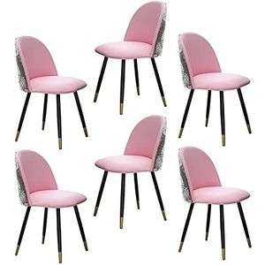 GEIRONV Moderne Keuken Stoel Set van 6, for Woonkamer Slaapkamer Make-upstoel Met Metalen Voeten Lederen Dining Stoel 43 × 43 × 82cm Eetstoelen (Color : Pink)