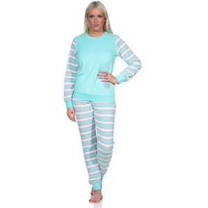 Normann Geringelter badstof pyjama voor dames, lange mouwen, pyjama met ijskristal, munt, 36-38