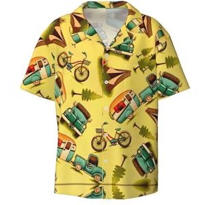 OdDdot Auto en fiets print heren button down shirt korte mouw casual shirt voor mannen zomer business casual overhemd, Zwart, XXL