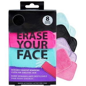 ERASE YOUR FACE Erase Your Face Make Up Removing Cloths, zwart, blauw, roze, paars (8 count)