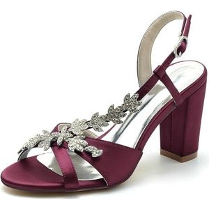 Hanfike Womens Jurk Sandalen voor Bruiloft Blok Hoge Hak Slingback Prom Schoenen met Strass JY097, Bordeaux, 41.5 EU