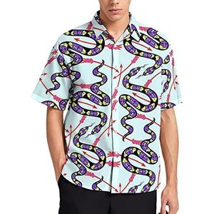 Paarse Snake Arrows Hawaiiaanse Shirt Voor Mannen Zomer Strand Casual Korte Mouw Button Down Shirts met Zak