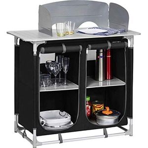 BERGER Campingkeuken | Inklapbare Campingkast | 4 Opbergvakken | Outdoor Camping Keuken Kasten | Buitenkeuken Outdoor Keuken | Incl. Windscherm, Opbergtas | Aluminium frame | Zwart