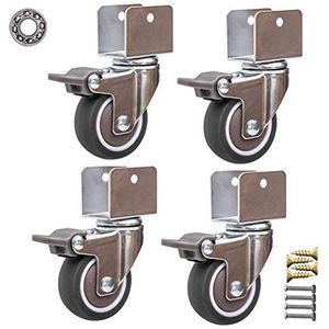 4x meubelwielen, zwenkwielen, transportwielen, 1,5""U-vormige massief rubberen wielen, met schroeven (Color : 4 Brakes, Size : 1.5inM18)