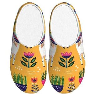 EdWal Cartoon Alpaca Leuke Dierenprint Winter Warme Slippers Indoor Anti-slip Pluche Slippers Ontspannen Thuis voor Vrouwen Mannen, Zwart, 37.5 EU
