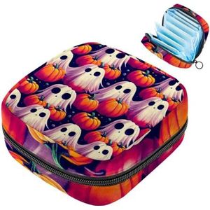 MUOOUM Maandverband Opbergtas, Leuke Spookachtige Halloween Pompoen Menstruatie Cup Pouch, Draagbare Maandverband Pads Opbergzakken Vrouwelijke Menstruatie Eerste Menstruatie Tas voor Tiener Meisjes
