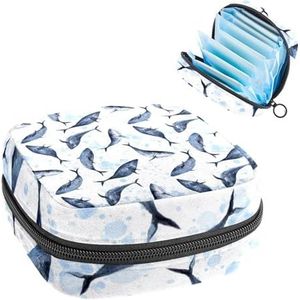 Opbergtas voor maandverband, menstruatiecup zakje, menstruatiezakorganizer voor vrouwelijke pads tampons, aquarel walvis met blauwe spatten