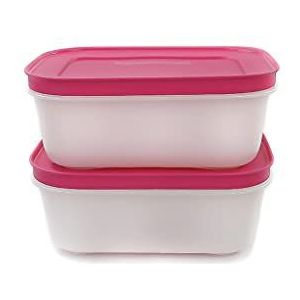 2 x Tupperware Vriezer Containers 450 ml in Wit/Roze - Ice Crystal 15477.
