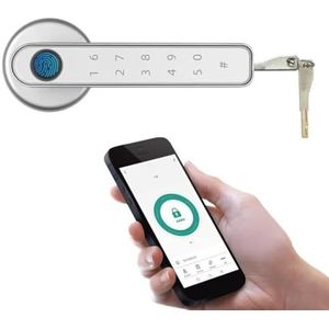 Smart Door Lock, Tuya Vingerafdruk Smart Lock Keyless Deurklink Elektronische Vingerafdruk Deurkruk Sloten APP Controle for Houten Deur,ondersteunt vingerafdrukontgrendeling(Silver with Tuya APP)