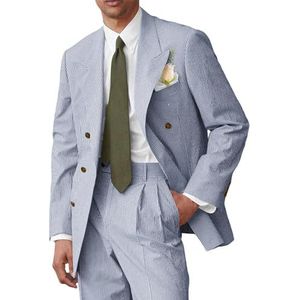 RAJEGAR 2-delige herenpakken lichtgewicht zomer casual blazer jas broek set slanke smoking voor business, feest, bruiloft, bal, marineblauw, XXS