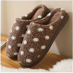 LYHYDMA Katoenen pantoffels Vrouwen Winter Thuis Slippers Unisex Stippen Antislip Zachte Winter Warm Huis Slippers Indoor Slaapkamer Koppels Vloer Schoenen (Koffiebruin, 45)