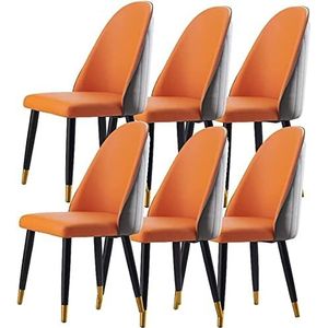 GEIRONV Eetkamerstoel set van 6, keukenstoel modern design microfiber lederen stoelen zacht gevoerde zitting for kantoor lounge eetkamer keuken slaapkamer Eetstoelen (Color : Orange+dark Gray, Size
