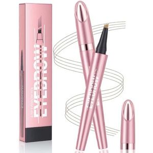 1 stuk 3D waterdichte microblading wenkbrauwstift, 4 vorkpunten, applicator, magische wenkbrauwstift, wenkbrauwpotlood, natuurlijke wenkbrauwen, duurzaam, voor dagelijkse make-up, 01# lichtbruin