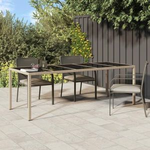 AJJHUUKI Tuinmeubilair Tuintafel Beige 250x100x75 cm Gehard Glas en Poly Rotan Meubels