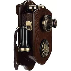 DAEOIBHJR Retro wandtelefoon, vintage vaste telefoon met draaibare wijzerplaat, oude snoergebonden telefoon, antieke decoratieve telefoon met houtnerf voor thuis, kantoor, hotel, rood