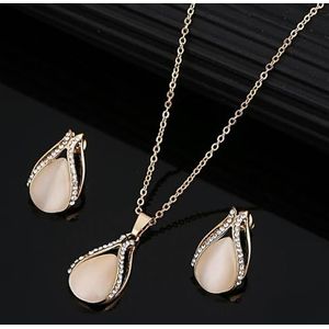 Mode vergulde opaal sieraden sets voor vrouw water druppel ketting hanger oorbellen Set bruids bruiloft Sets-F1138