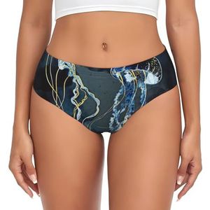 yagDAA Blauw En Goud Kwallen Print Dames Ondergoed Zachte Elastische Bikini Slips Knickers Dames Hipster Slipje Onderbroek, Zwart, XS