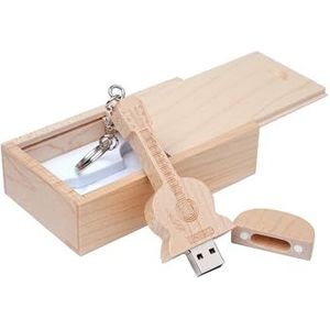 Meiyuexiang Gitaarvormige esdoornhout geheugenstick USB schicht toer in houten doos (2.0/4GB, esdoornhout)