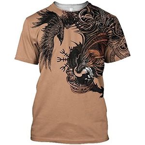 Noorse Mythe Odin Ravens Tattoo Bedrukt T-shirt, Heren Zomer Viking Keltische Knoop Tops Met Korte Mouwen, Mode Huginn & Muninn Grafische Ronde Hals Casual Streetwear