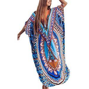 YouKD Dames Zomer Bohemian Lange Kaftan Etnische Patroon Maxi Jurk Strand Bikini Cover Ups Sunblock