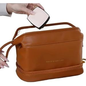 Make-upzak Dubbele Laag Grote Capaciteit Reis PU Kosmetische Zak Waterdichte Multifuntional Opslag, Bruin, Eén maat