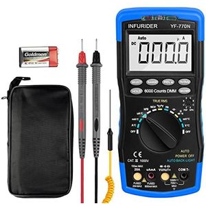 INFURIDER 770N Digitale multimeter 6000 tellingen Auto-variërend AC DC Amp Volt Ohm Meter Spanningstester voor capaciteit, continuïteit en diode, multi-elektrische meter-tester met mechanische