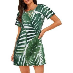 Damesnachthemd met korte mouwen en bananenblad groen 3D-print - zachte comfortabele casual nachtkleding, ademend en lichtgewicht zomerslaapshirt, 3 D, S