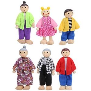 Familie poppen, houten poppen speelgoedset miniatuur babypoppenhuis accessoire kinderen vroeg educatief speelgoed poppen ornamenten(#3)